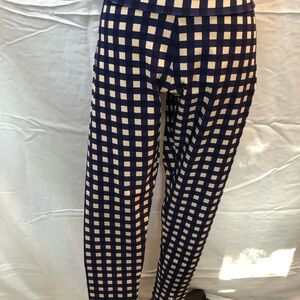 Blue and White Checkered Leggings with Stretchy Knit Fabric